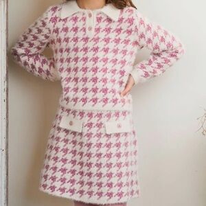 NWT Abel & Lula Girls Pink Houndstooth Knit Matching Set